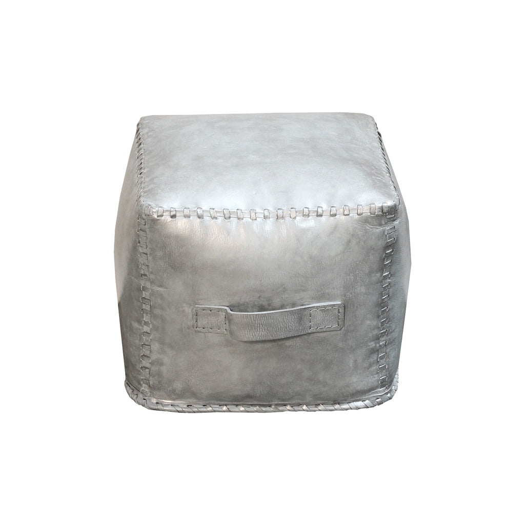 Leather Stool, Celeste Metallic