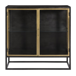Brynlee 36" Gunmetal and Brass Finished Iron and Glass 2-Door Sideboard