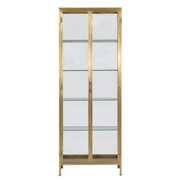 Carley 84" Tall Narrow Brass Finished Iron and Glass Display Cabinet