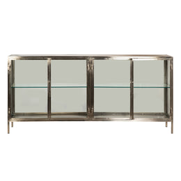 Carley 76" 4-Door Nickel Finished Iron and Glass Display Sideboard