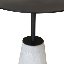 Alfie Two-Toned White Marble and Black Iron Round Pedestal Side Table