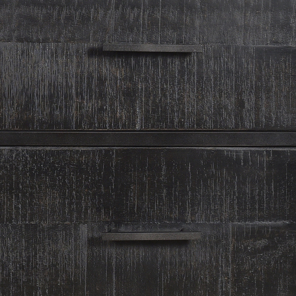 Luka 42" Mixed Media Mango Wood, Iron, and Glass Storage Sideboard in Gunmetal Black