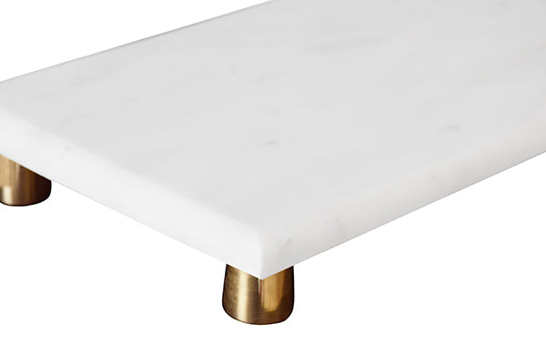 White Marble Tray With Brass Feet