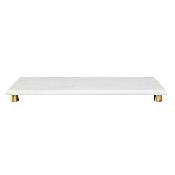 White Marble Tray With Brass Feet