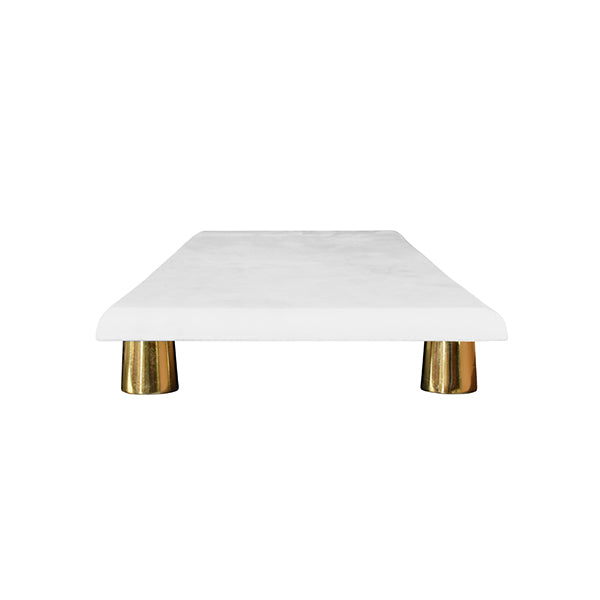 White Marble Tray With Brass Feet