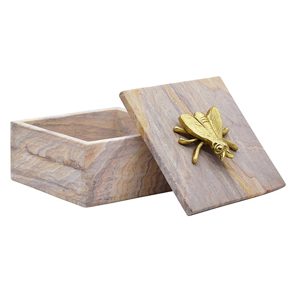 Golden Brown Bidaser Marble Box With Brass Bee Top