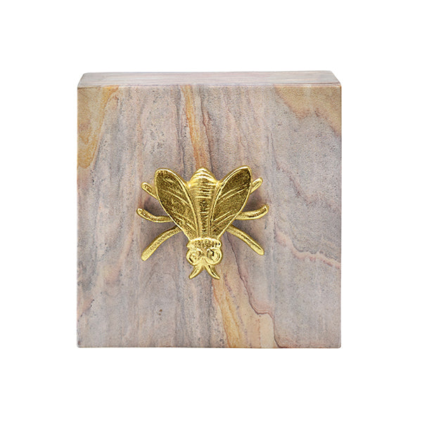 Golden Brown Bidaser Marble Box With Brass Bee Top