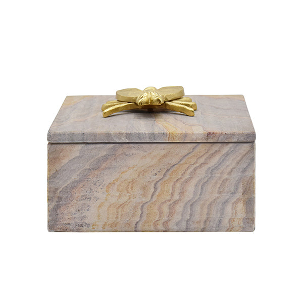 Golden Brown Bidaser Marble Box With Brass Bee Top