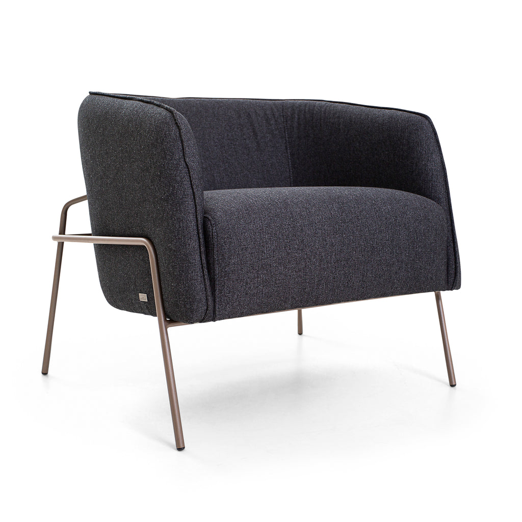 Contemporary Bella Armchair Featuring Metal Frame and Black Fabric