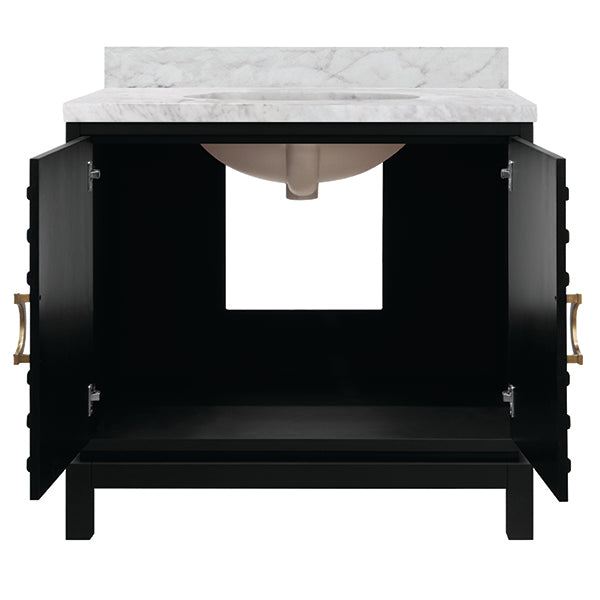 Bath Vanity with White Marble Top And Porcelain Sink