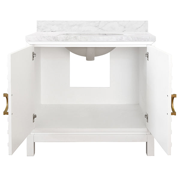 Bath Vanity with White Marble Top And Porcelain Sink