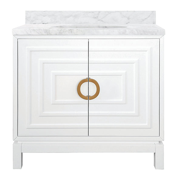 Bath Vanity with White Marble Top And Porcelain Sink