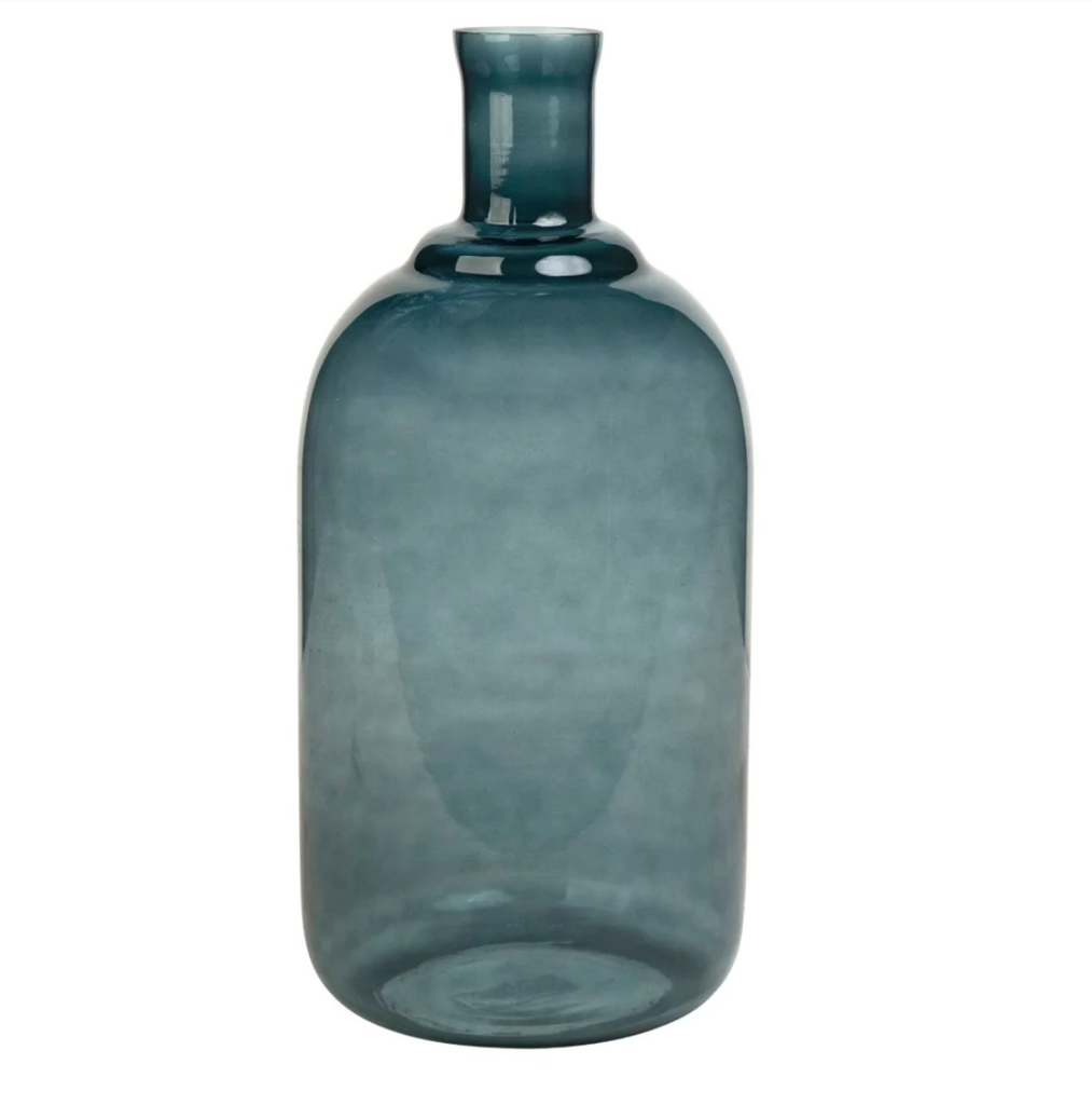 Amaret Hammer Finish Translucent Glass Vase with Tapered Neck, Olive Green