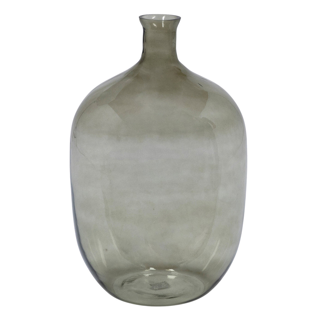 Amaret Translucent Glass Bottle Shaped Vase with Tapered Neck, Grey Green