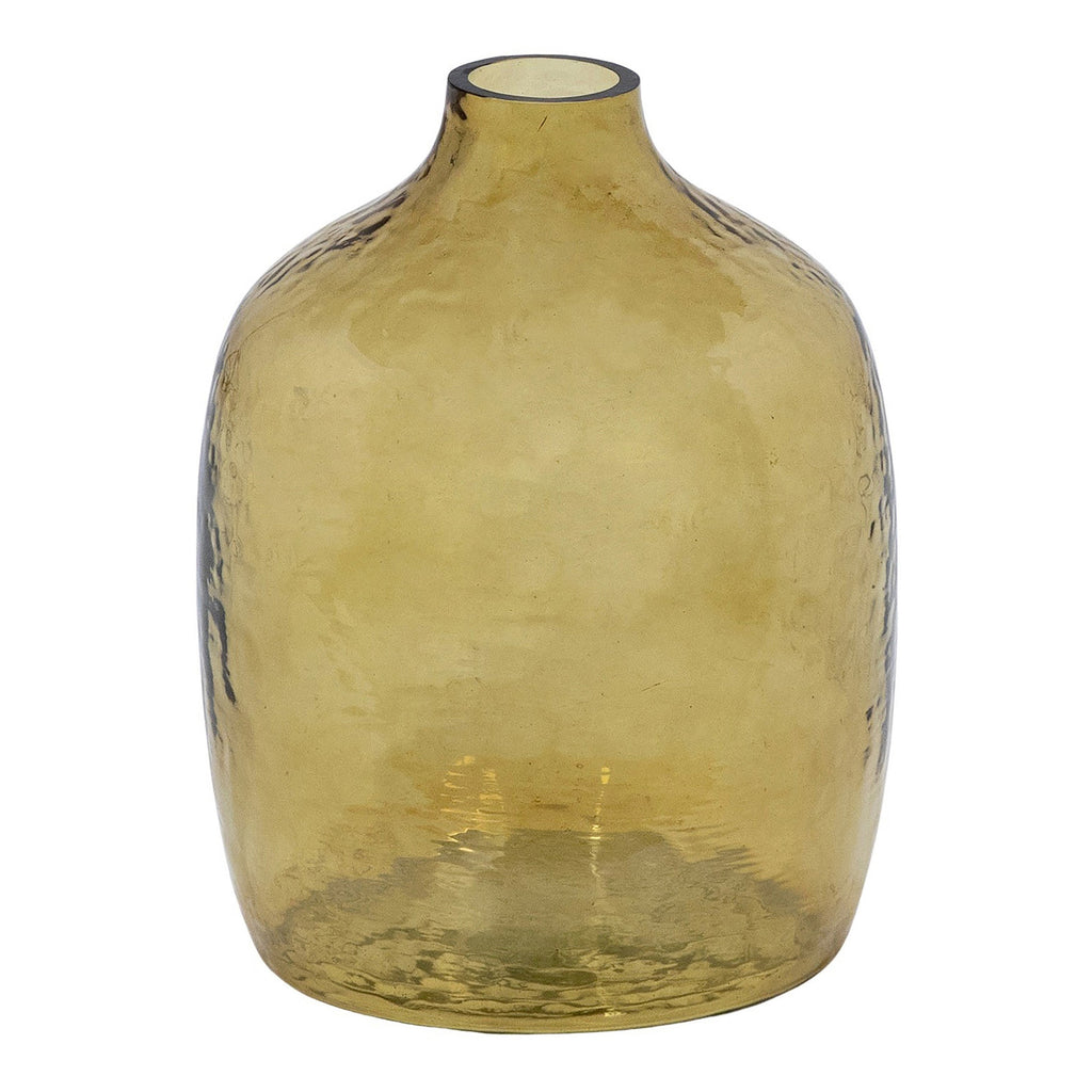 Amaret Hammer Finish Translucent Glass Vase with Tapered Neck, Fresh Green