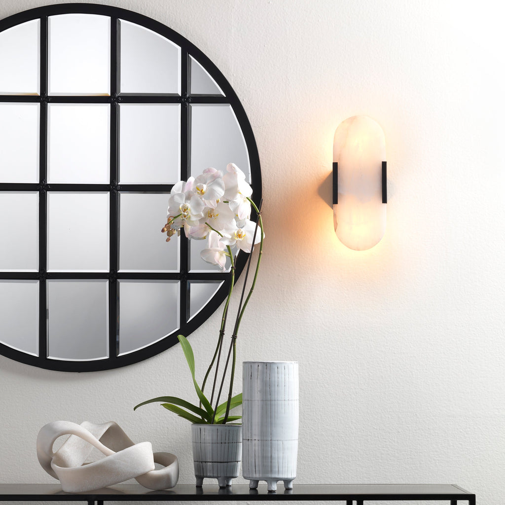 Round Metal Grid Mirror-Matte Black