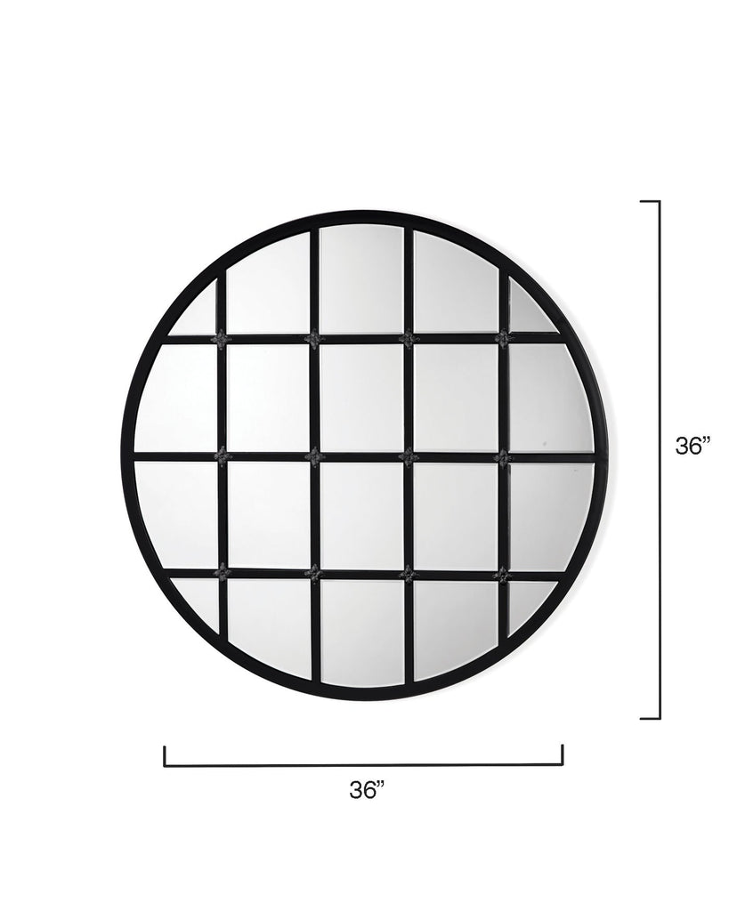 Round Metal Grid Mirror-Matte Black