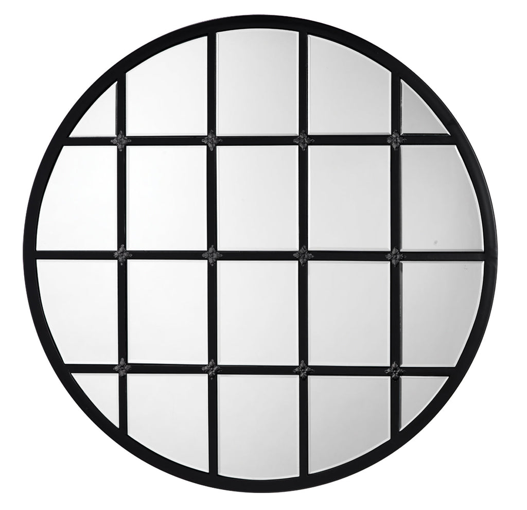 Round Metal Grid Mirror-Matte Black