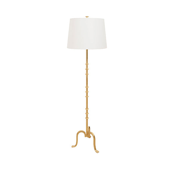 Three Leg Iron Floor Lamp With Ring Detail In Gold Leaf