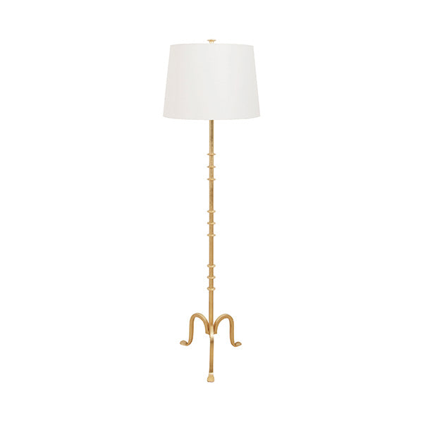 Three Leg Iron Floor Lamp With Ring Detail In Gold Leaf