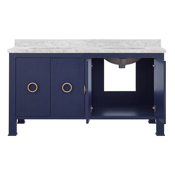 Bath Vanity In Textured Navy Linen - 60" Wide