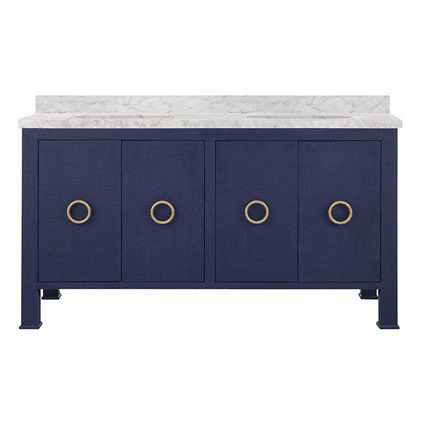 Bath Vanity In Textured Navy Linen - 60" Wide