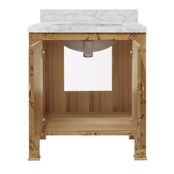 Bath Vanity In Burl Wood With Ant. Brass Hardware