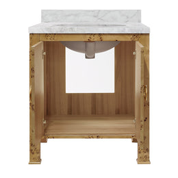 Bath Vanity In Burl Wood With Ant. Brass Hardware