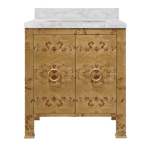 Bath Vanity In Burl Wood With Ant. Brass Hardware