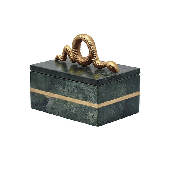 Green Marble Box With Brushed Brass Detail And Brass Snake Handle