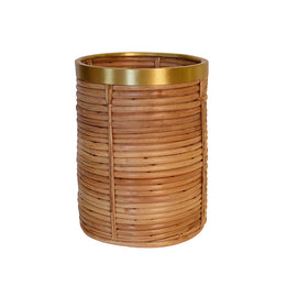 Natural Rattan Waste Basket With Brass Rim Detail