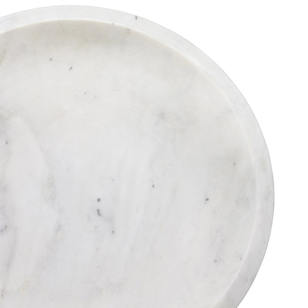 White Marble Bowl With Brass Tapered Pedestal Base