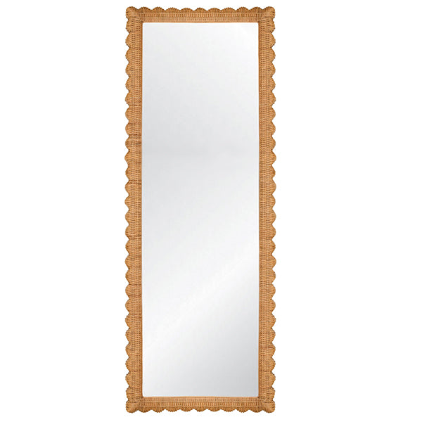 Scallop Edge Rattan Floor Mirror