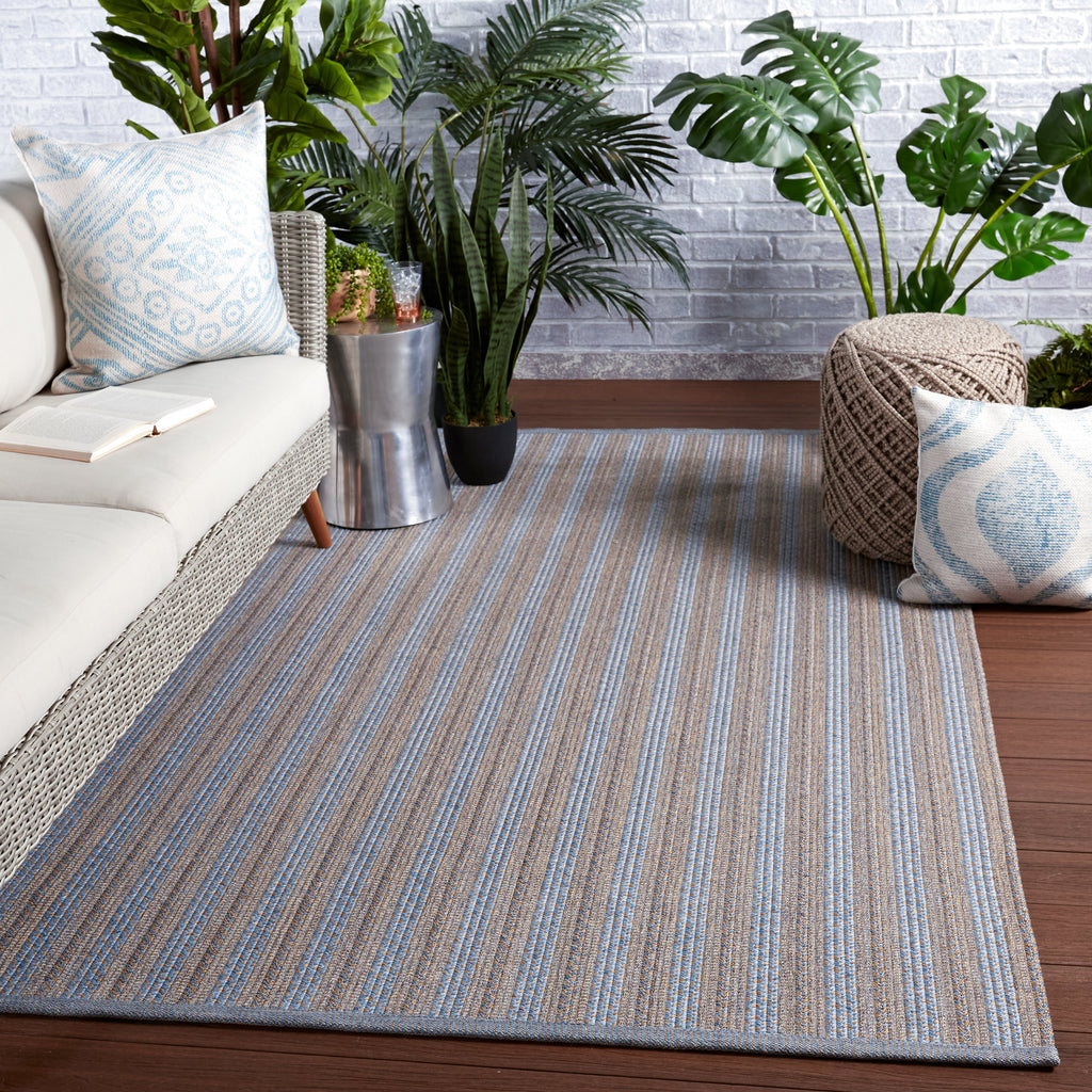 Jaipur Living Topsail Indoor/ Outdoor Striped Light Blue/ Taupe Area Rug
