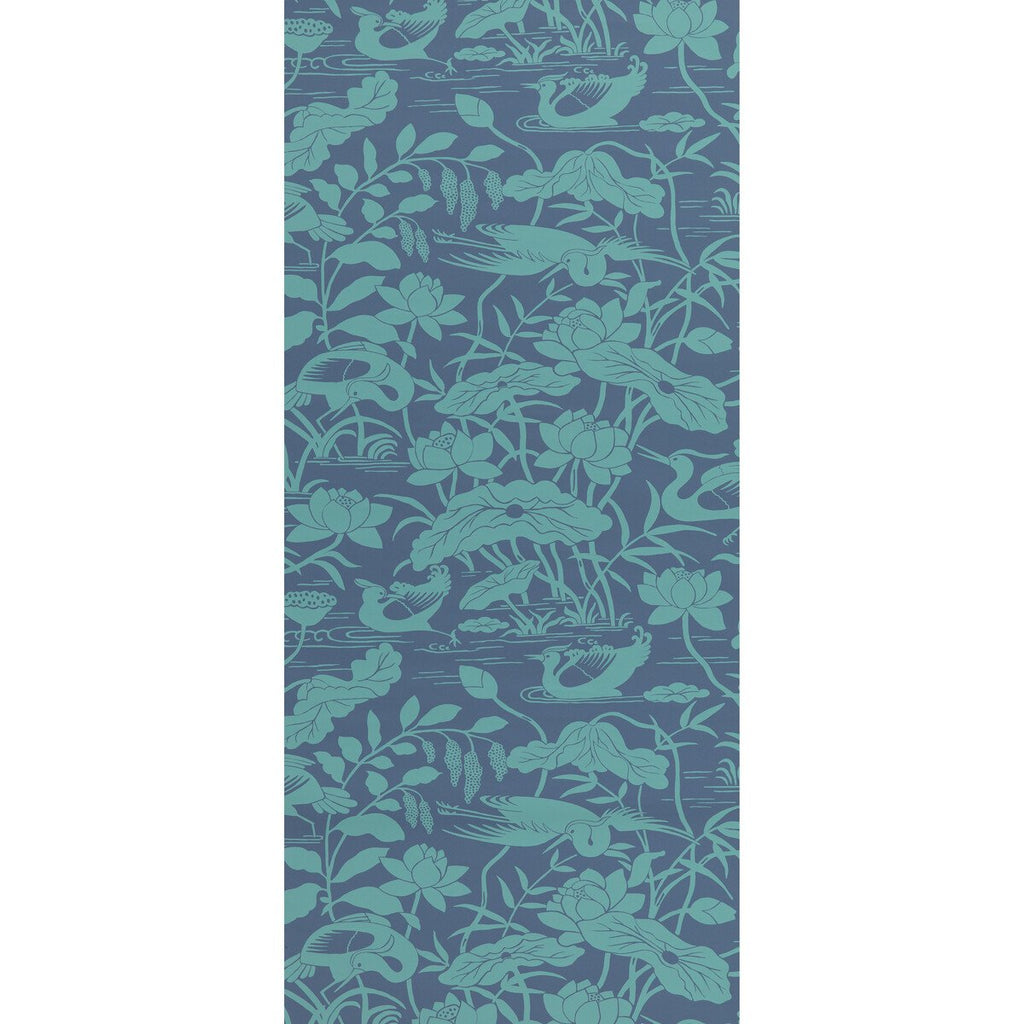 Heron & Lotus Flower - Teal/Blue