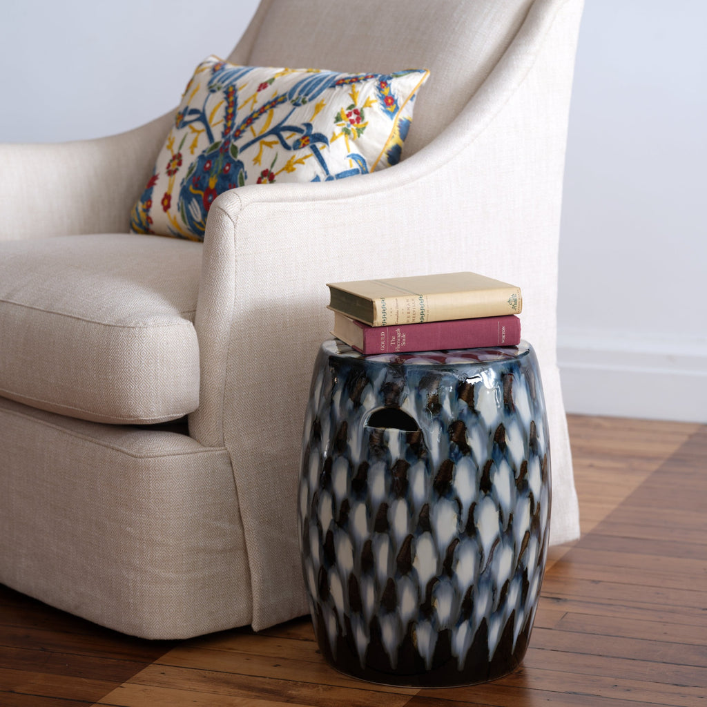 Pheasant Feather Garden Stool, Blue