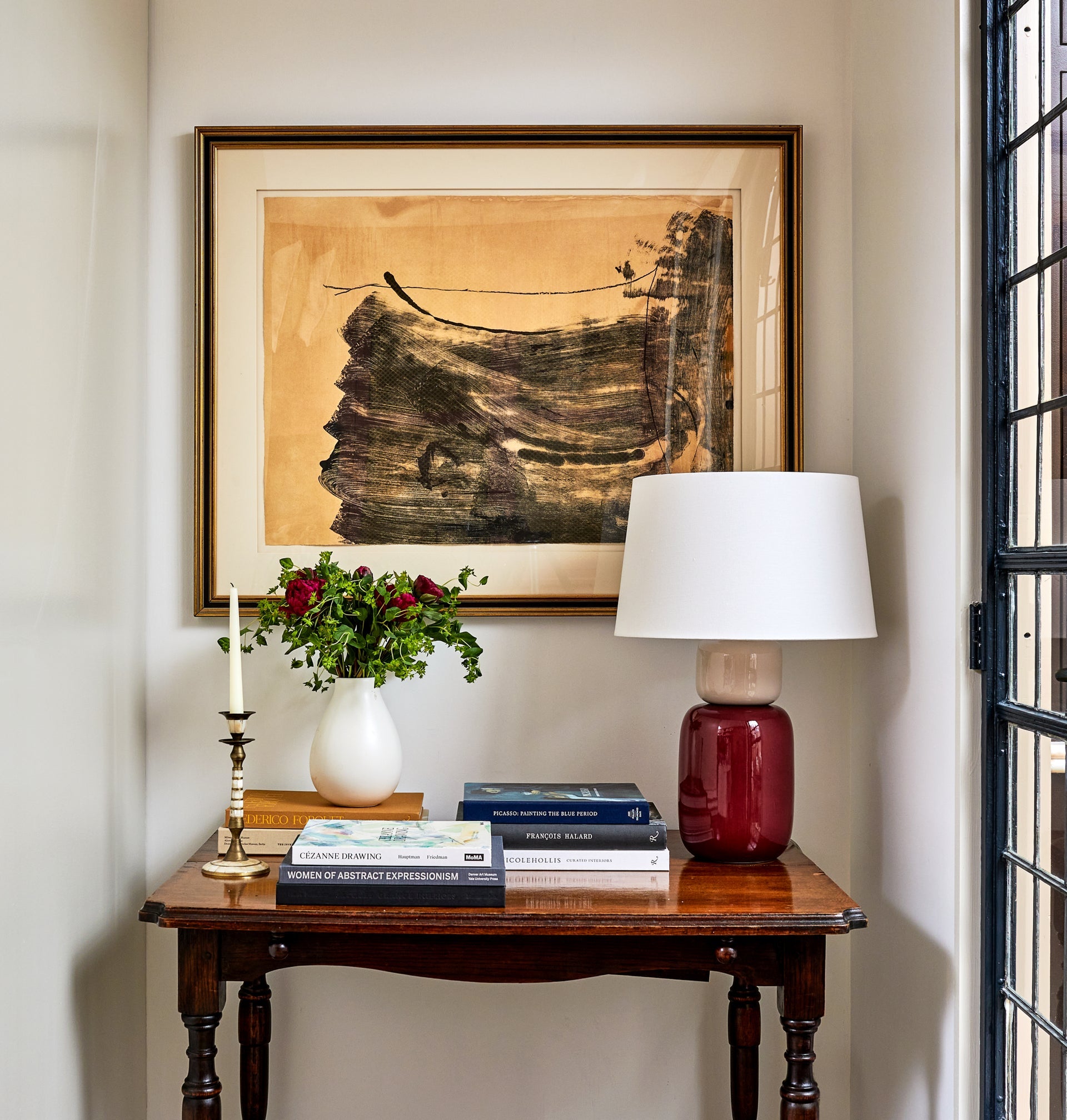 Batya Table Lamp - Aged Brass, Ceramic Bordeaux Blush