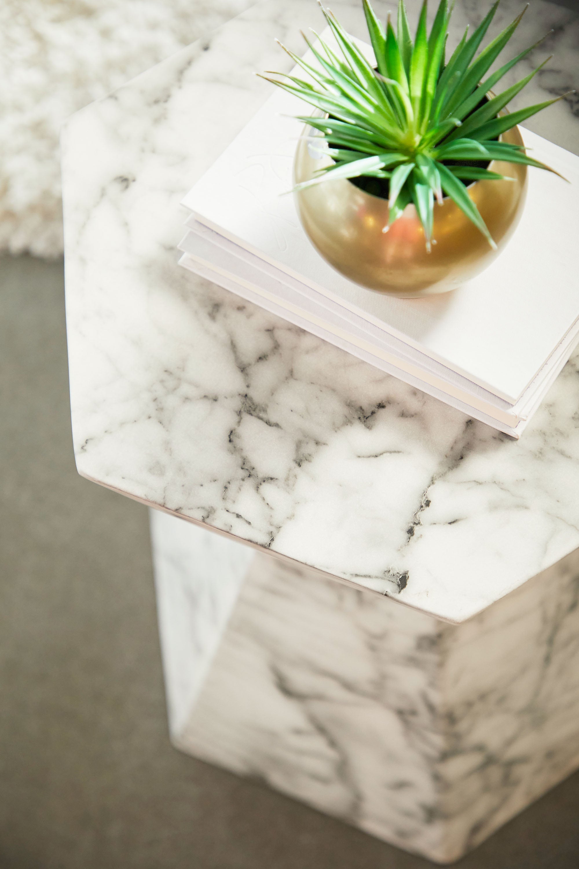 Bento Accent Table, Ivory Marble Concrete