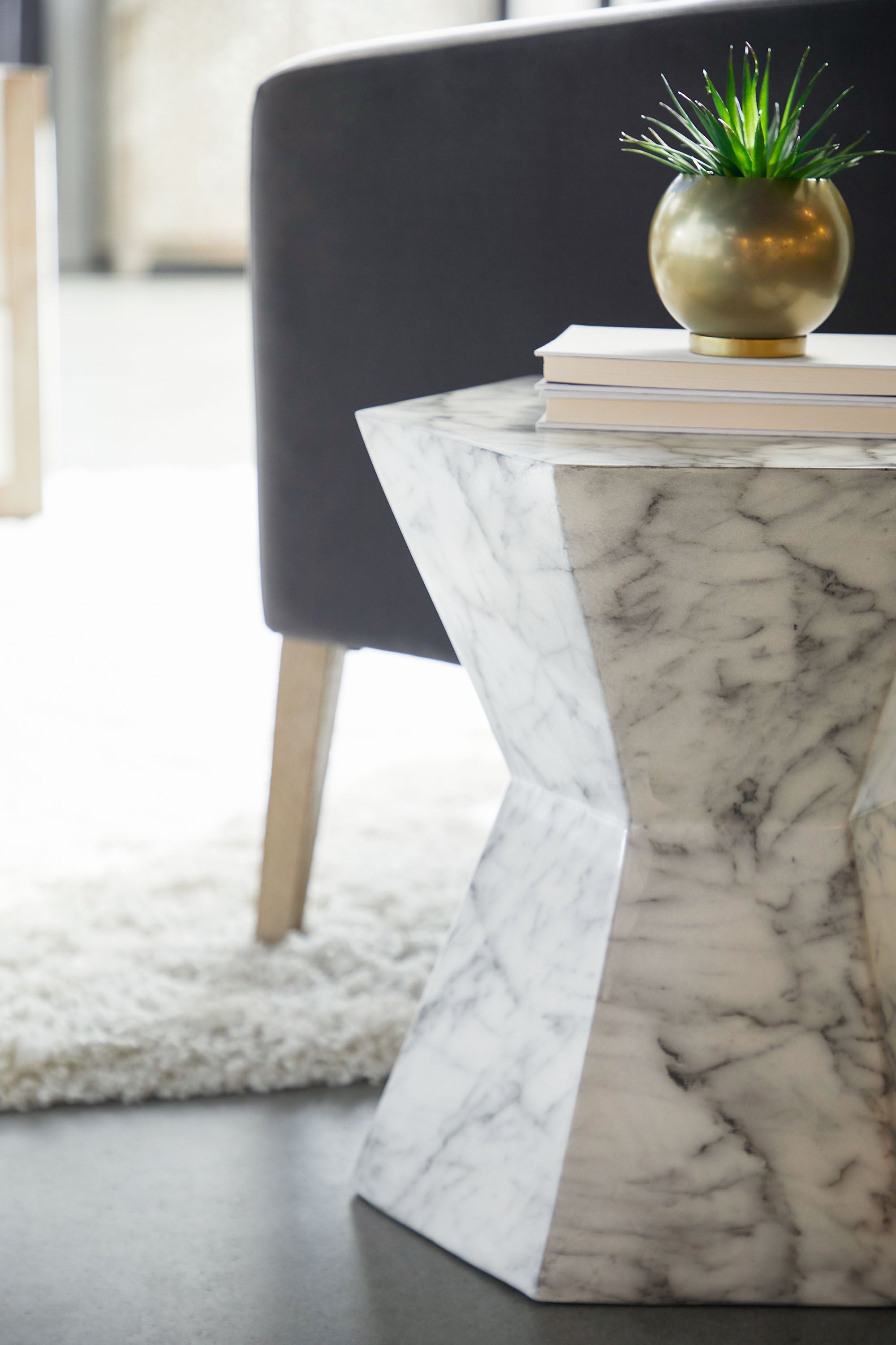 Bento Accent Table, Ivory Marble Concrete