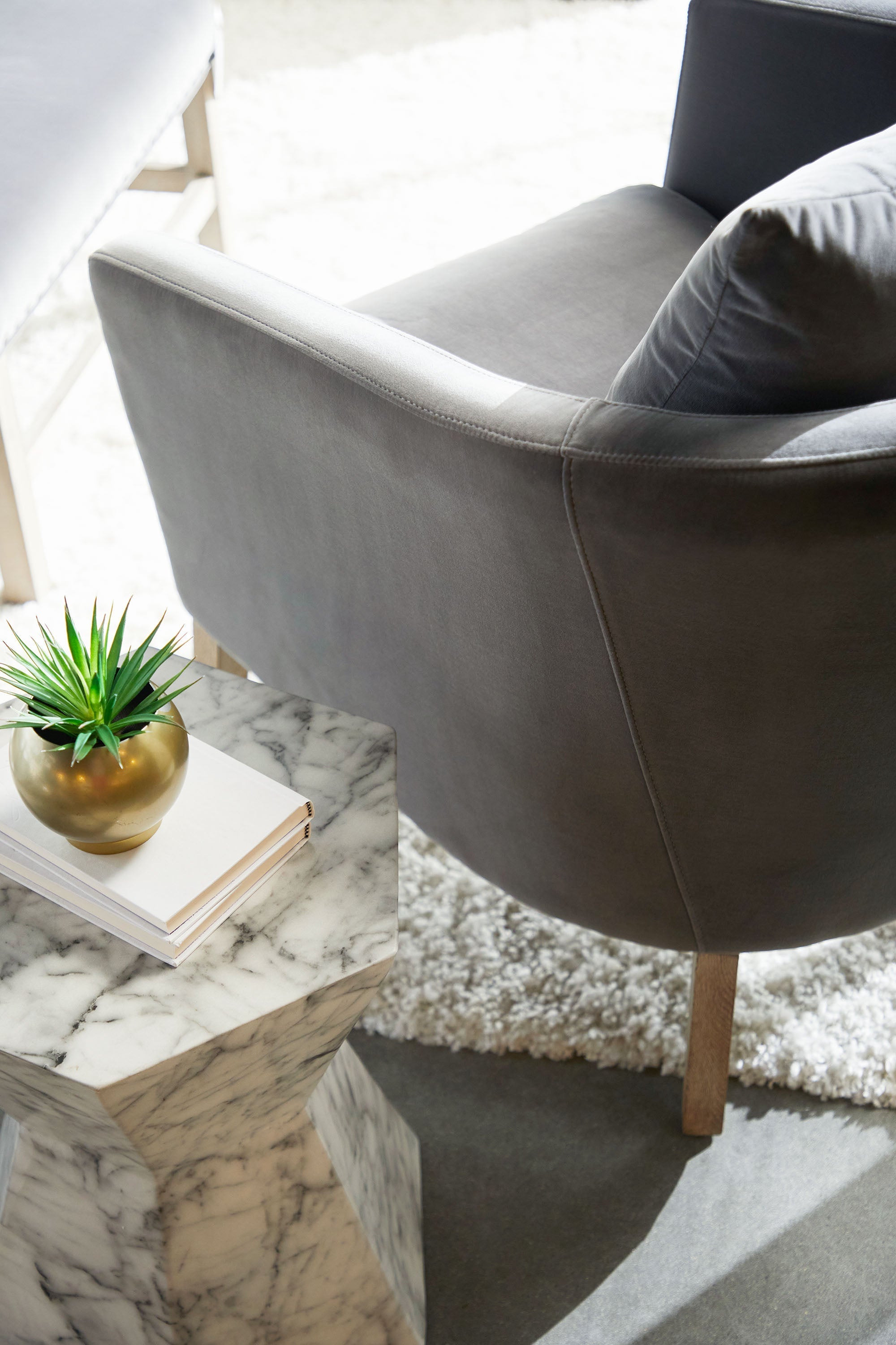 Bento Accent Table, Ivory Marble Concrete