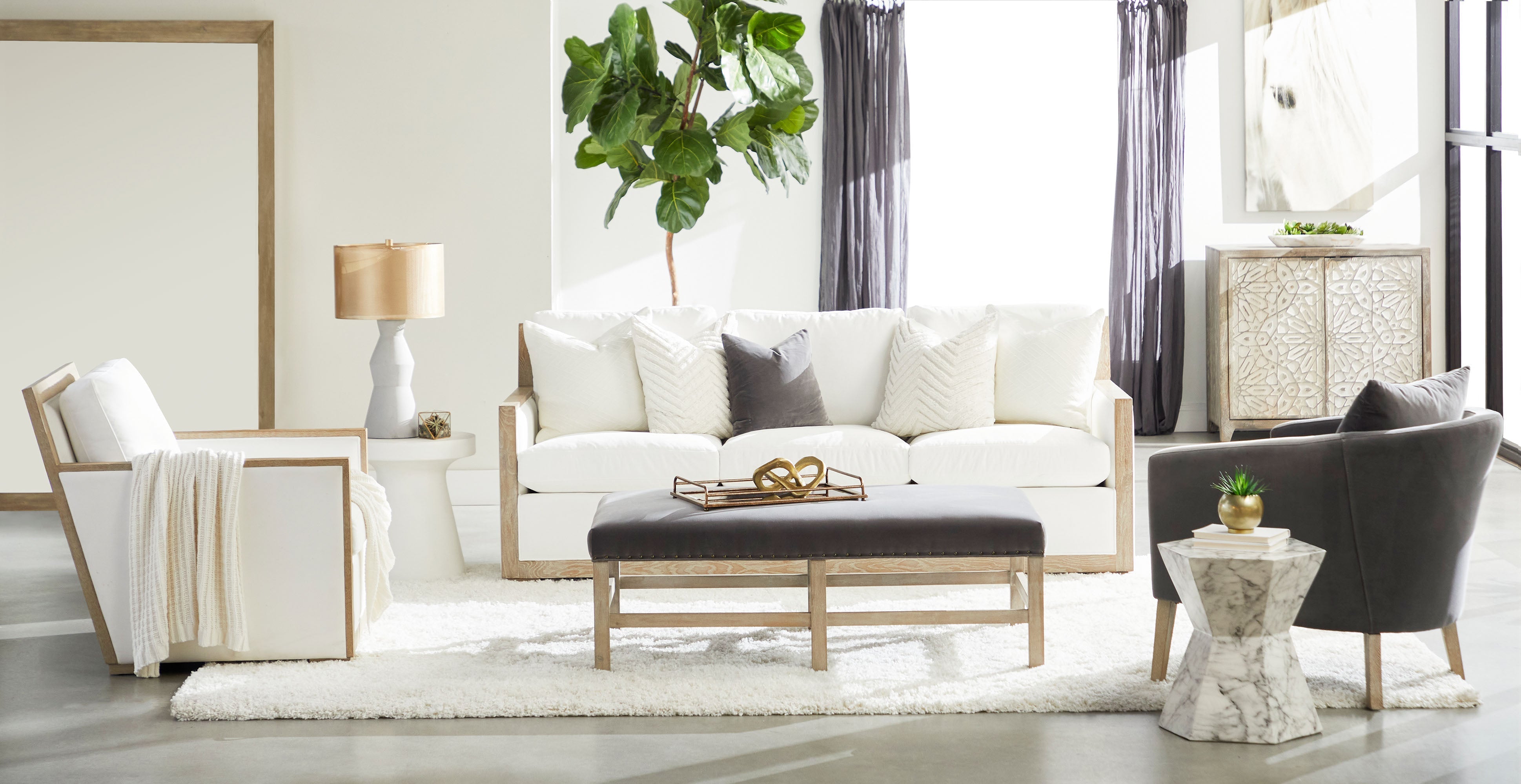 Bento Accent Table, Ivory Marble Concrete