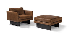 Blade Ottoman In Brown Leather With Dark Bronze Legs