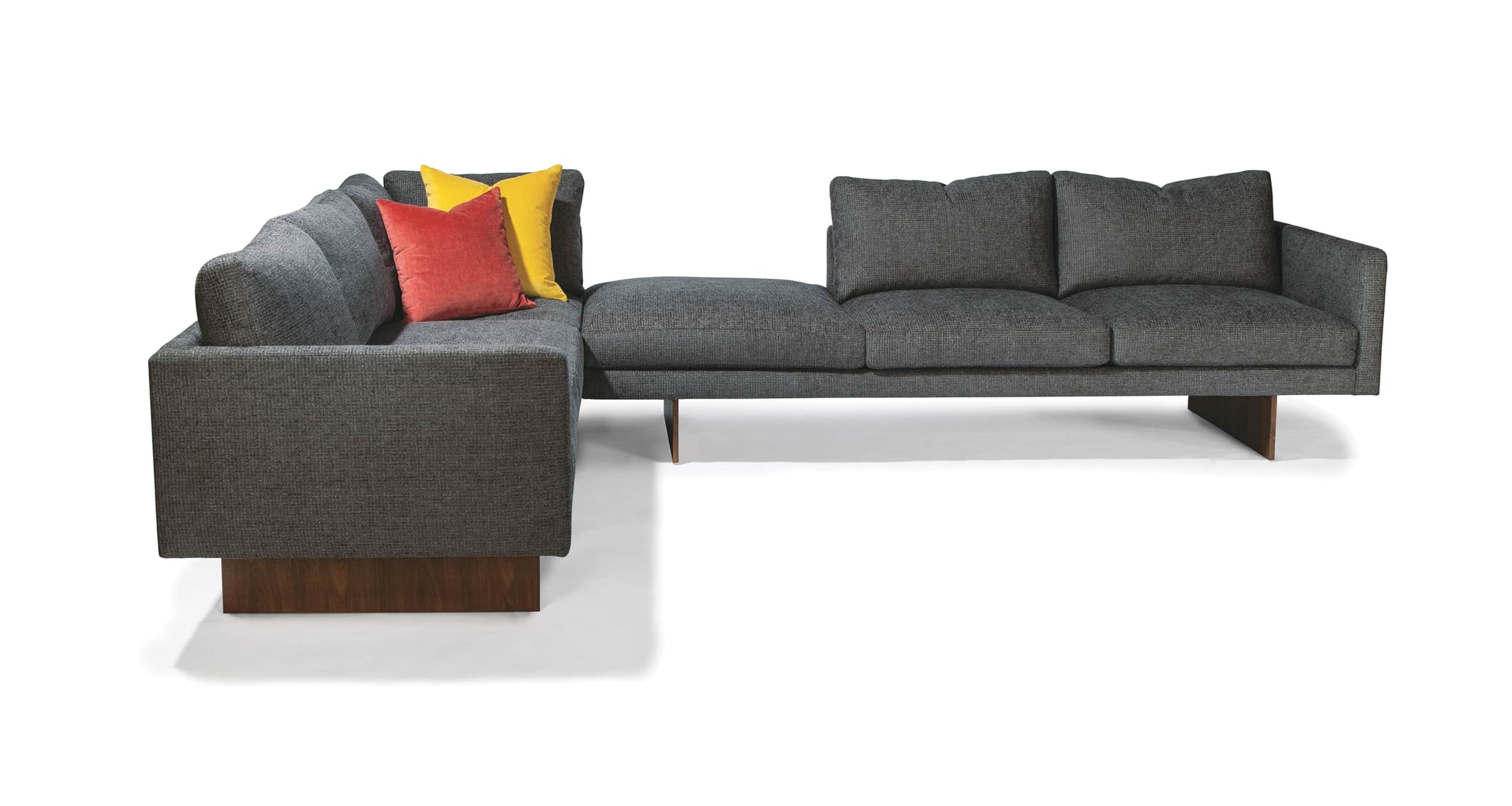 Blade Sectional In Gray Fabric With Walnut Legs
