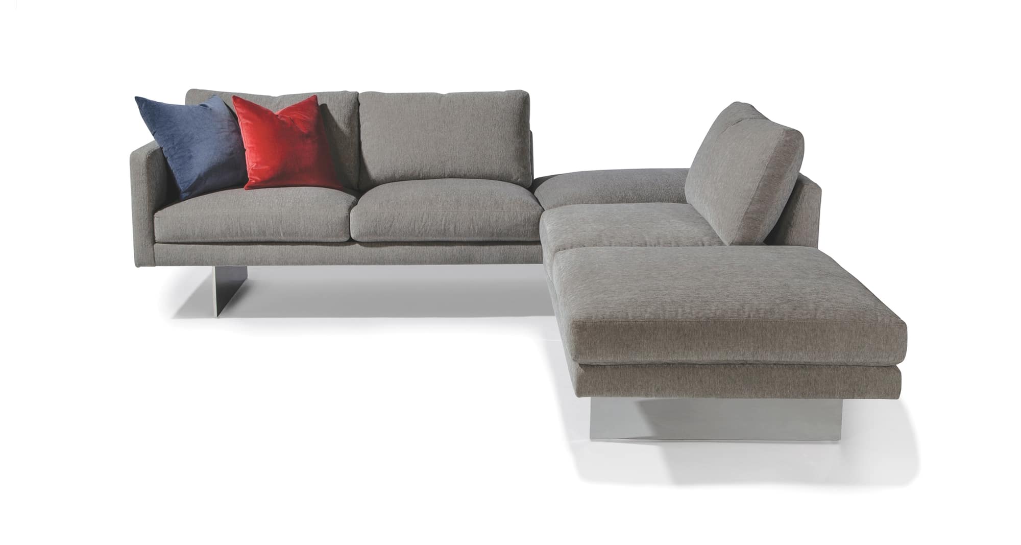 Blade Two Chaise Sectional In Gray Fabric With Polished Stainless Steel Legs