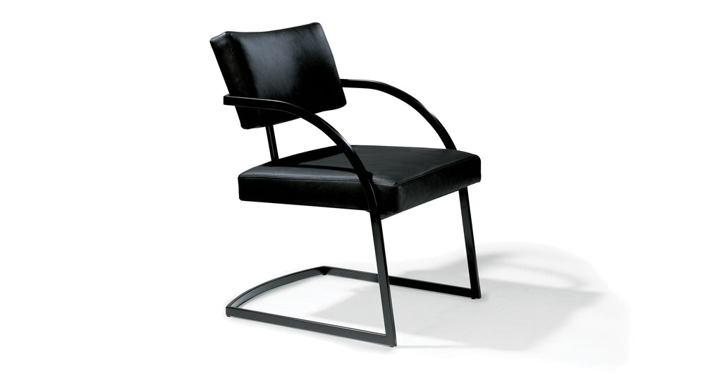 Bob Dining Chair In Black Leather With Black Powder Coated Legs
