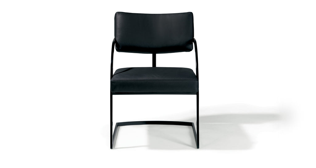 Bob Dining Chair In Black Leather With Black Powder Coated Legs