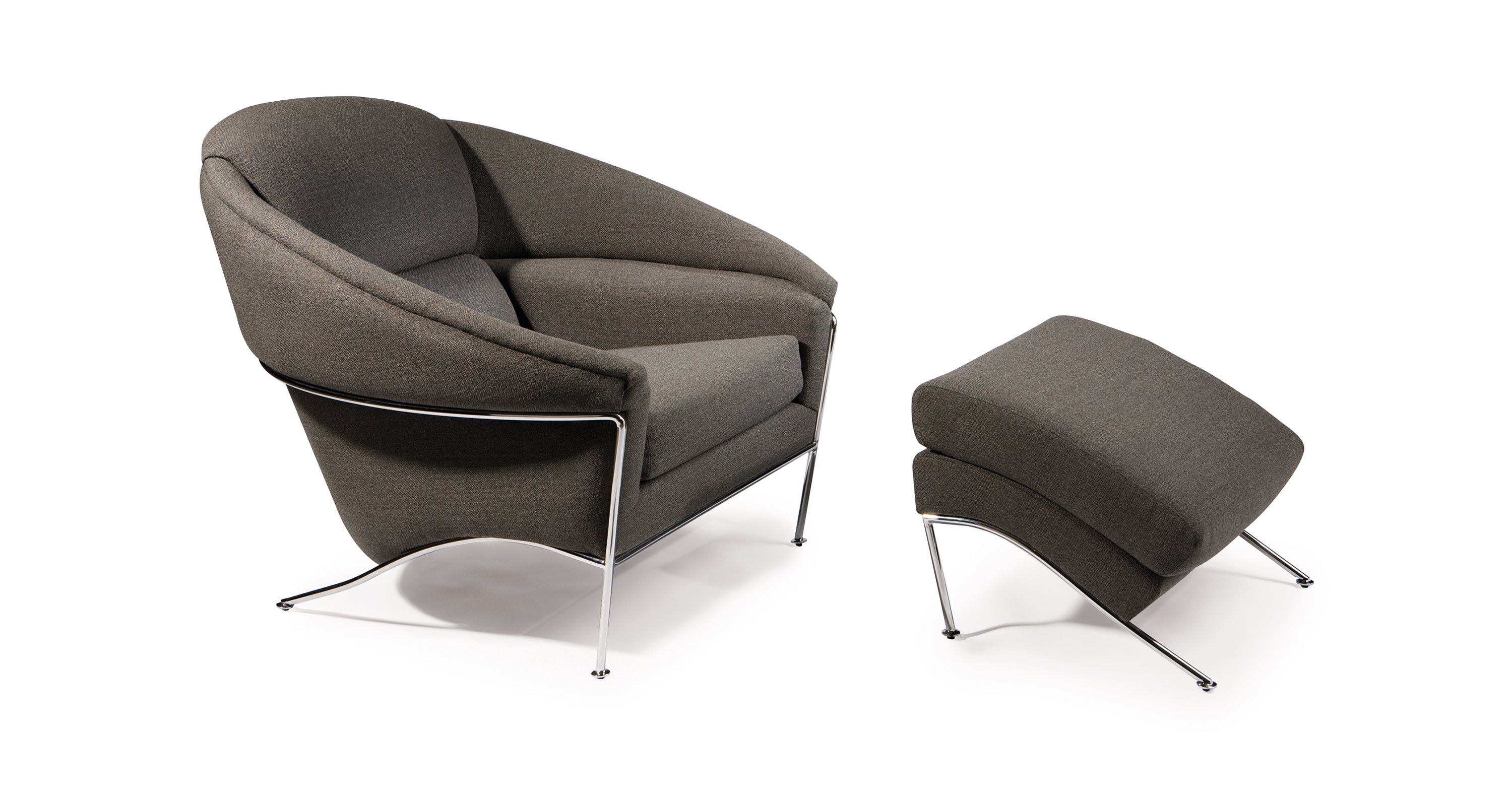 Boldido Ottoman In Gray Crypton Performance Fabric With Polished Stainless Steel Legs