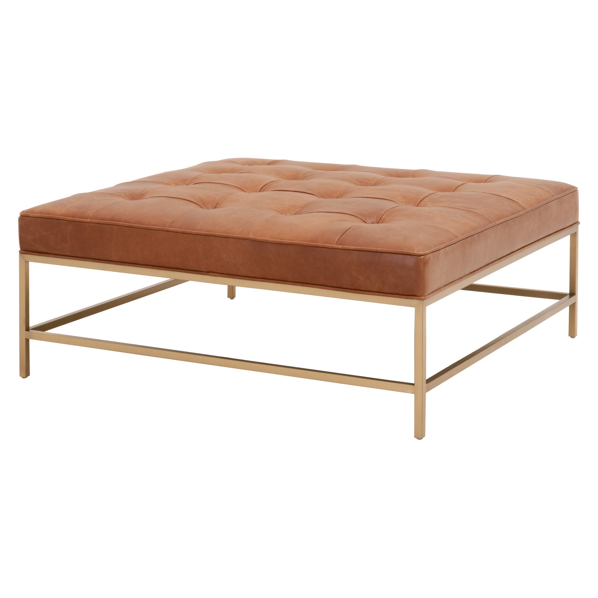 Brule Upholstered Coffee Table, Whiskey Brown Leather