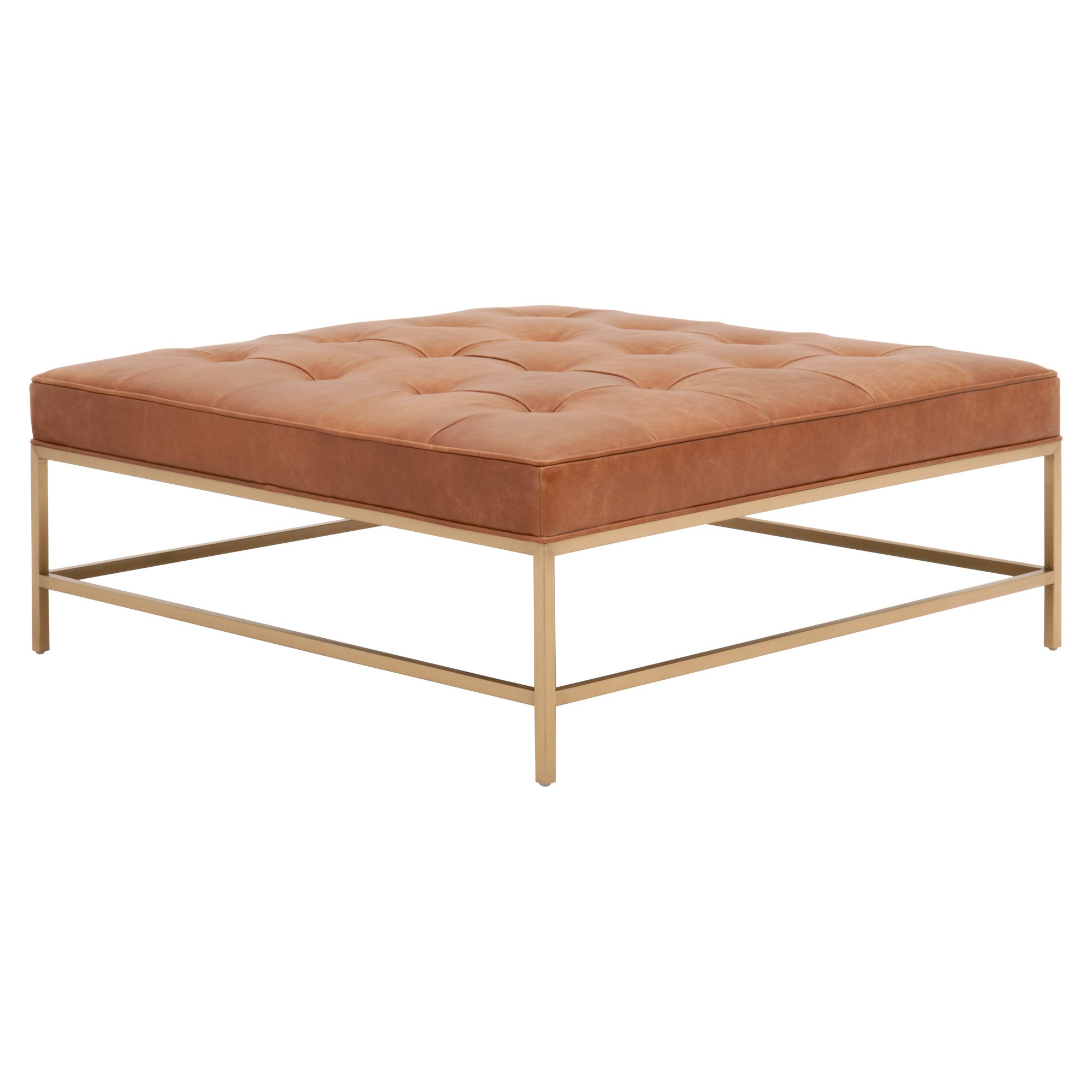 Brule Upholstered Coffee Table, Whiskey Brown Leather