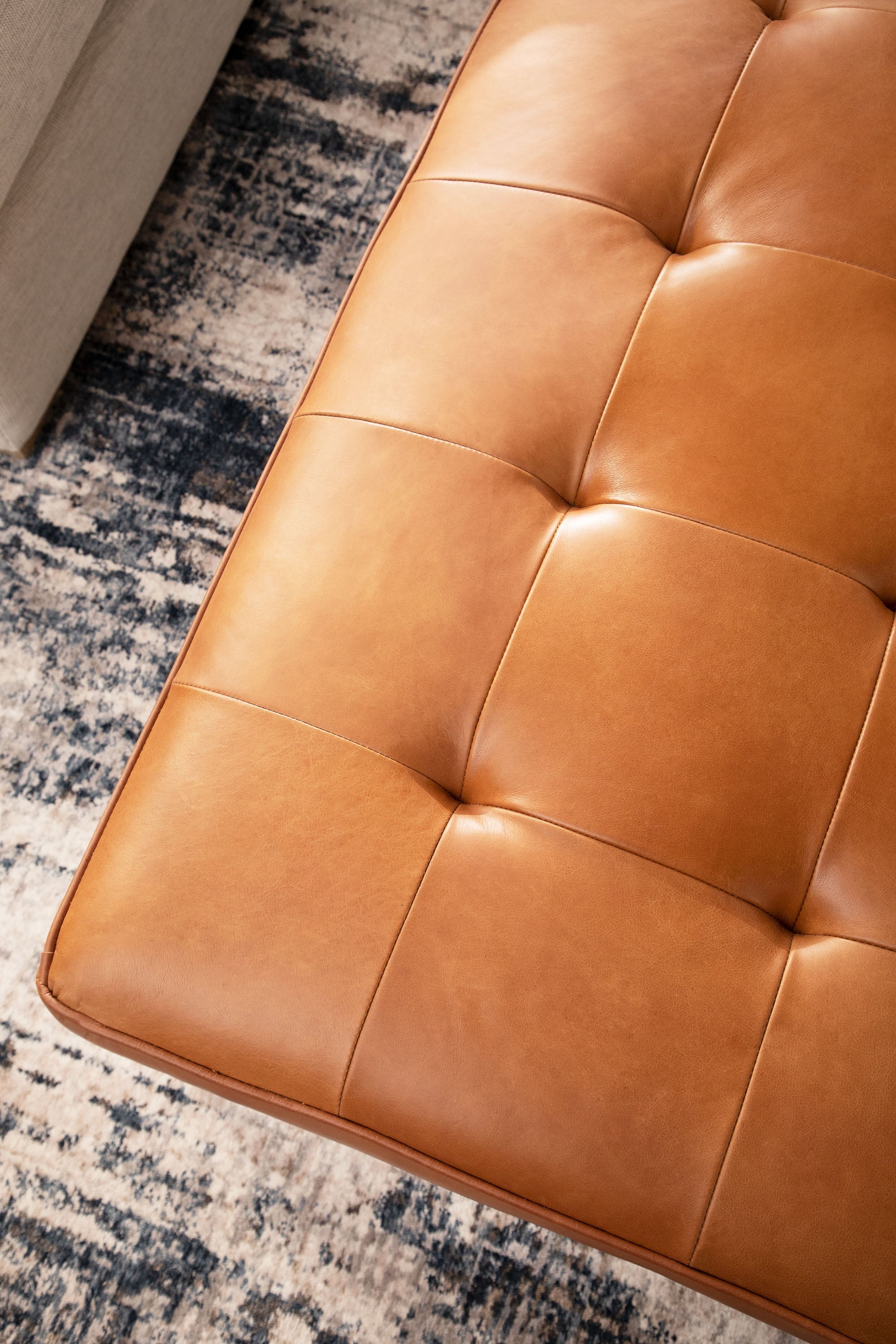 Brule Upholstered Coffee Table, Whiskey Brown Leather